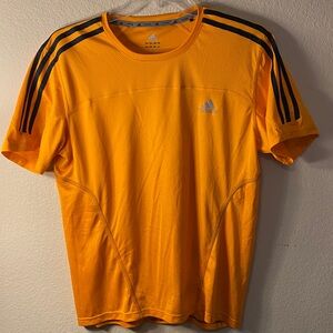 adidas Men's Bright Orange Short Sleeve Athletic Tee with Black Stripes